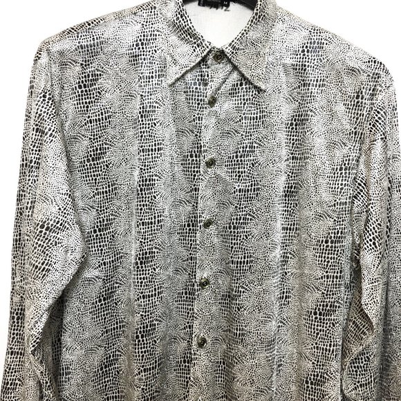 70's Style Gigolo Blk Wh Snakeprint Embossed Velveteen Shirt - Picture 3 of 10